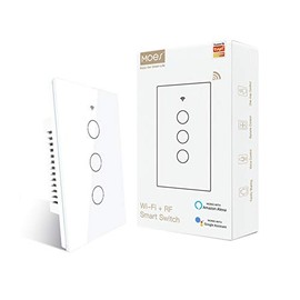 Interruptor inteligente MOES táctil de pared, WiFi de 2.4 GHz con cable neutro requerido. Funciona con la app Smart Life/Tuya, control remoto RF433, Alexa y Google, 3 bandas, color blanco