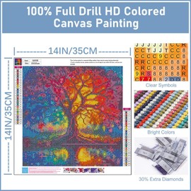 Tree of Life Diamond Painting Kits for Adults-Trees Diamond Art Kits for Adults,Colorful Tree DIY 5D Diamond Painting Gem Arts for Gift Wall Decor 14x14inch