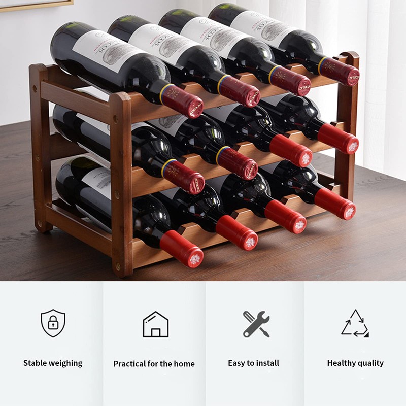 Glsety 12 Bottle Wooden Wine Rack,3 Tier Free Standing Wine