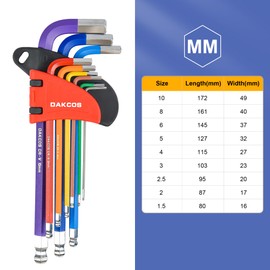 DAKCOS 9 Piece Metric Hex Key Set Allen Hex Hexagon Key Wrench Set,1.5mm-10mm,Coulour