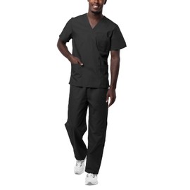 Sivvan Unisex Scrubs - Classic V-Neck Top & Drawstring Pants Scrub Set - S8400 - Black - S