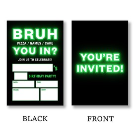 QZJ Bruh Neon Birthday Party Invitation Supplies with Envelopes Set of 20 Teenager Party Invitation Fill in Blank, Double Sided