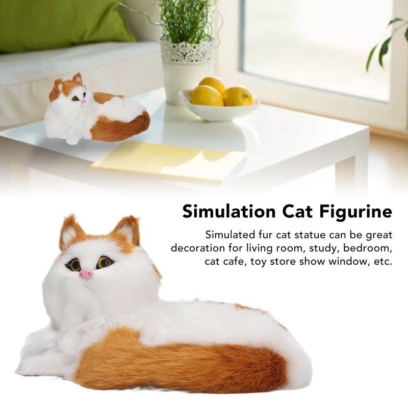 Simulation Furry Cat Figurine Home Cute Funny Synthetic Fur Cat