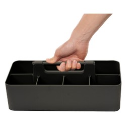 Organizador de maquillaje portátil de plástico, cesta dividida con asa, para almacenamiento de baño, sostiene pinceles de maquillaje, paleta de sombras de ojos, lápiz labial, extragrande, fabricado en Estados Unidos (negro)