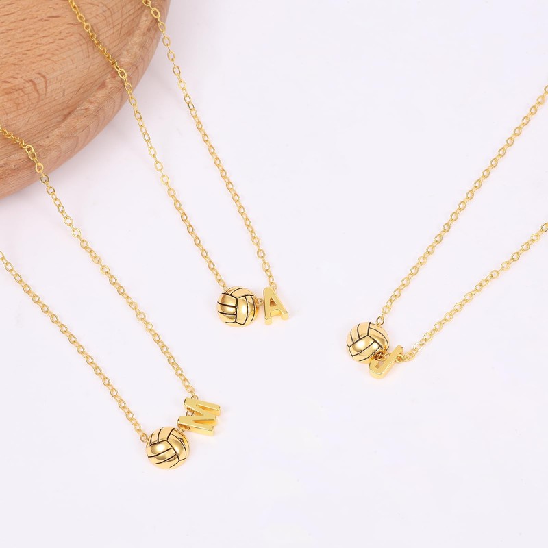 LUIOUS Volleyball Initial Necklace for Women - A-Z Letter Design,
