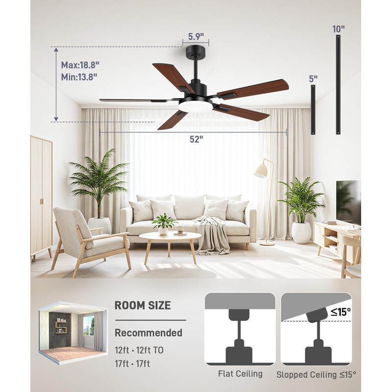 ZYD Ceiling Fans with Lights, 52 Inch Ceiling Fan with
