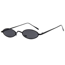 Armear Vintage Oval Sunglasses Small Narrow Round Metal Frame Hippie Glasses Black