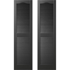Builders Edge 14.5 in. W x 58 in. H, Custom Cathedral Top Center Mullion, Open Louver Shutters, Includes Matching Installation Spikes (Per Pair), 002 - Black