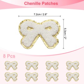 sourcing map 8 Pcs White Bow Chenille Patches, Iron on Patches Gold Edges Bow Patches Applique Sew on Patch for Clothing DIY Crafts Hats Backpack Clothes Dress Pants Jeans