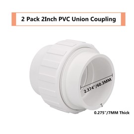 2 Pack 2" PVC Union Coupling Pipe Fitting (Socket x Socket) 2 Inch PVC Slip Union PVC Adapter Coupling Schedule 40, EPDM O-Ring, White