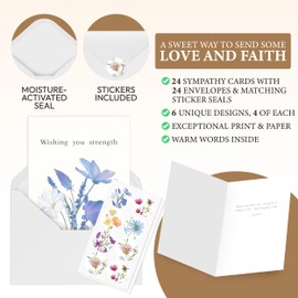 Only Zest 24 Floral Pack 4x6 in - Box of Sympathy Cards with Envelopes - Thinking of you Cards for Condolence, Bereavement, Sorry for your Loss