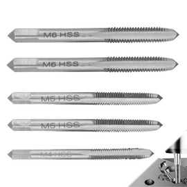 Metric Hand Tap Set, 5 Pcs M6x1mm M5x0.8mm M4x0.7mm HSS Metric Machine Tap H2 High Speed Steel Straight Flutes Screw Tapping Threading for Threading Holes Machinist Repair DIY Tool