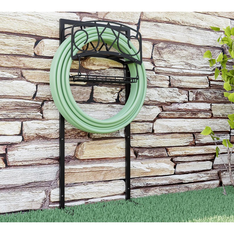 CALIDOLA Freestanding Garden Hose Organizer with Black Powder-Coated Finish -