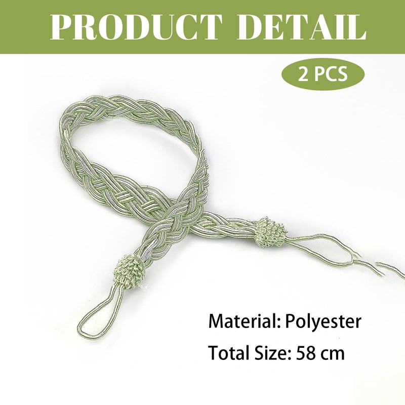 VBSYUYQ 2Pcs Green Tassel Rope Curtain Tiebacks 58cm No Drill