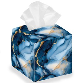 DELORIGIN Blue Marble Tissue Box Holder, Square Tissue Box Cover Foldable Tissue Storage Box Waterproof Paper Towel Case Container Organizer Tissue Box Holder for Bedroom Office Car