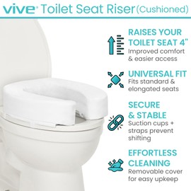 Vive Toilet Seat Riser Cushion for Seniors - Universal Fit - Raised Toilet Seat with High-Density Foam for Elongated & Standard - Firm Handle, Cushioned & Padded - Elevated Medical Handicap Lifter