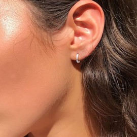 Small Silver Hoop Earrings for Women:14k White Gold Plated Hypoallergenic Tiny Cartilage Huggie Girls Ear Jewelry