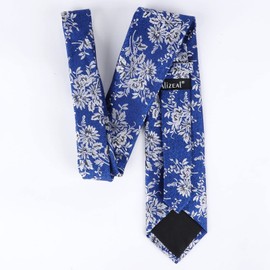 Alizeal Mens 3.15inches Rose Flower Pattern Tie with Floral Printed Pocket Square Set, Royal Blue/Silver