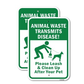 (2 Pack) Animal Waste Transmits Disease Please Leash & Clea | 18-Inch x 24-Inch Aluminum Parking Sign | Heavy Gauge, Rust Free Metal, Weatherproof, UV Protected & Fade Resistant
