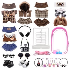 5 Packs 17cm Doll Clothes, Doll Outfit and Accessories Set with 6 PCS Mini Accessories, Display Bag, Clothes Rack, Headphones, Camera, Sunglasses, Shoes for 17cm Doll (Doll Not Included) Style D