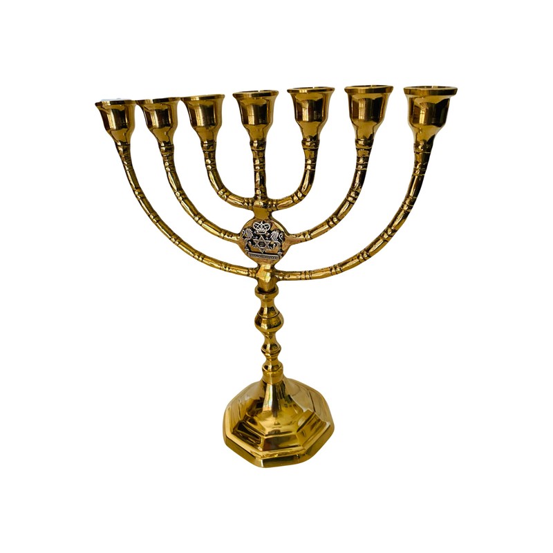 Salomons Menorah Brass, alto 10 pulgadas, 7 ramas, velas Menorah,