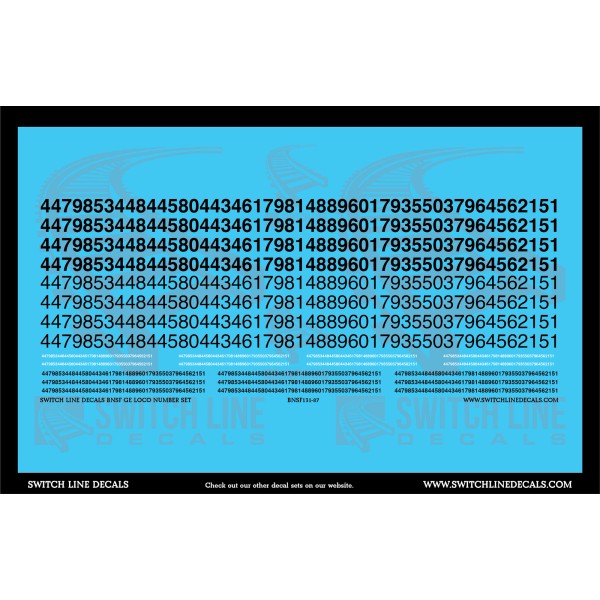 Switch Line Decals HO Scale BNSF GE Loco Number Decal