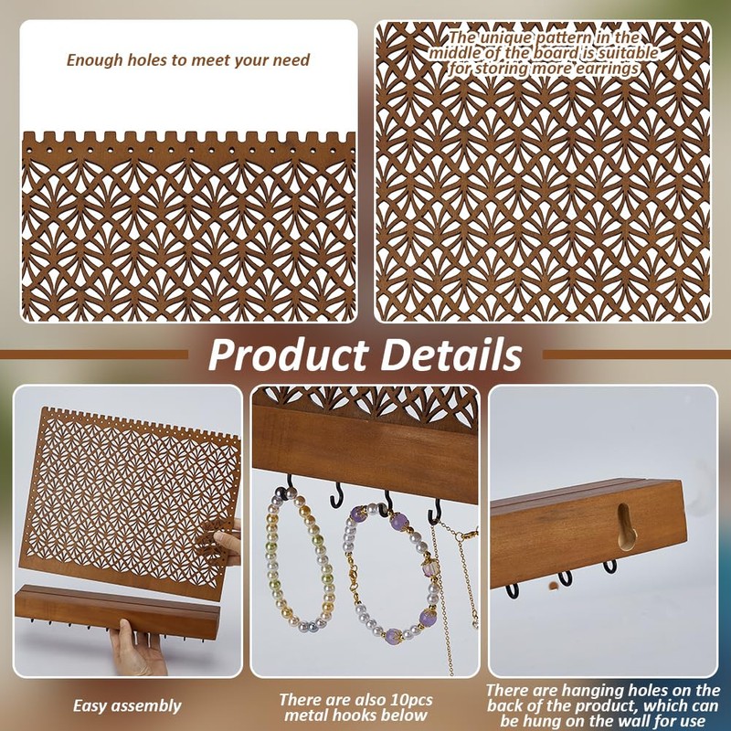 FINGERINSPIRE Wood Wall-Mounted Jewelry Hanging Racks Saddle Brown Wall Mounted