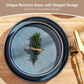 GBHOME Stoneware Dinnerware Sets for 6,Round Reactive Glaze Ceramic Plates and Bowls Set,Highly Scratch Resistant | Dishwasher & Microwave Safe Dishes Set,Service for 6(18Pcs),Ceylon Blue