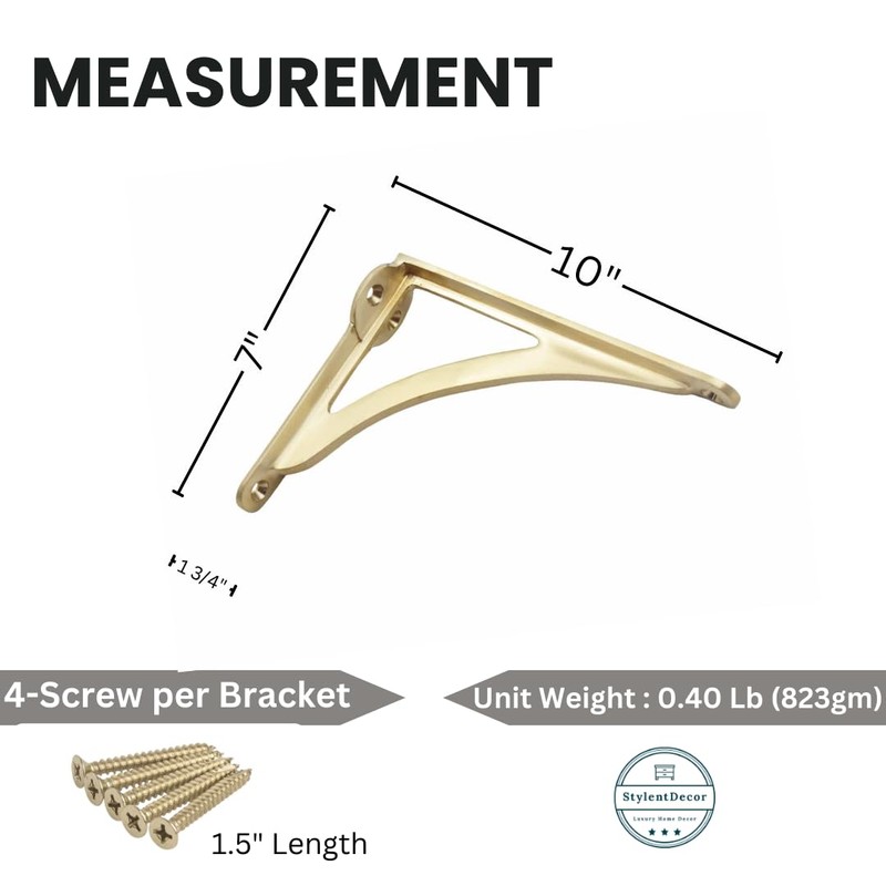 STYLENT Decor Decorative Brass Shelf Bracket, Heavy Duty and Antique