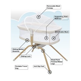 Primo Little Cloud Gliding Bassinet: Portable Folding Baby Bed with Removable Canopy, Travel Bag, and Mattress - Ideal Baby Bassinet, Lounger for Newborns, Bedside Sleeper, Perfect Travel Crib
