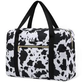 Travel Duffel Bag Foldable Weekender Overnight Bag for Men Women Lightweight Carry on Tote Bag For Spirit Airlines Cow Print