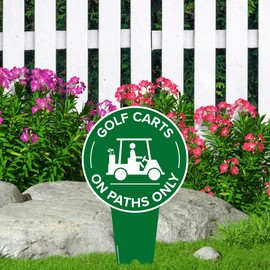 Golf Carts On Paths Only Sign, 7"x13", Heavy Duty Integrated Ground Stakes, Indoor/Outdoor Use, Rust Free Aluminum Composite, Made in USA by My Sign center