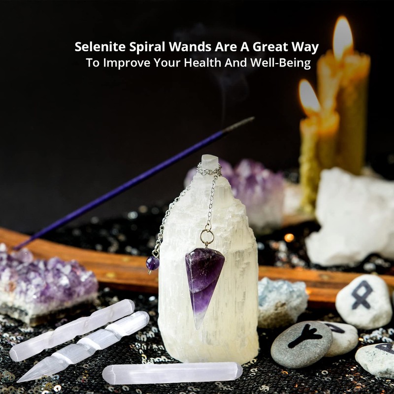 Natural Solution Selenite Healing Crystals, 2 Wands with 1 Massage