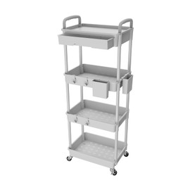 4 Tier Rolling Utility Cart with Drawer,REBECAT Utility Cart Made of Multifunctional Storage Organizer Tool for Kitchen,Bathroom,Living Room,Office(Gray)