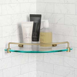 Kraus Elie Glass Bathroom Corner Shower Shelf with Rail in Brushed Gold, KEA-18846BG