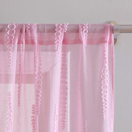 Laura Ashley Dash Sheer Curtains with Rod Pocket, Each Panel Measures 38" W x 84" L, Pink, 2 Panels