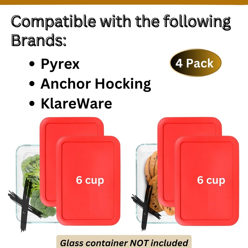 Klare Ware 6 Cup Rectangle Replacement Lids/Covers for Pyrex, Anchor