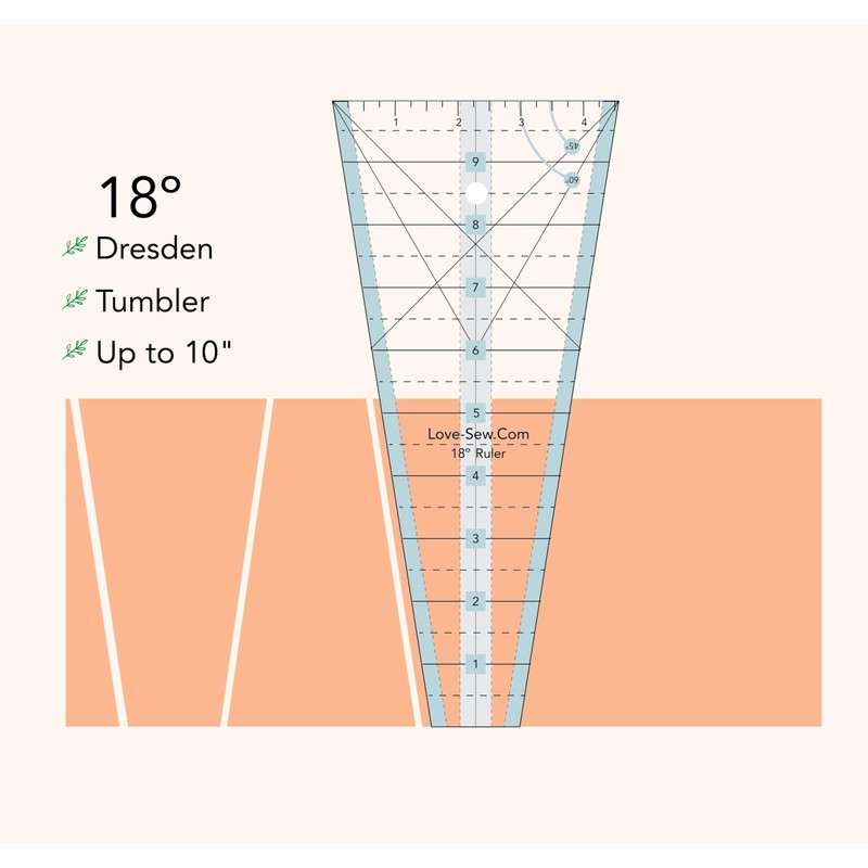 Dresden Ruler Love Sew (18 Degrees) – Acrylic Quilting Template