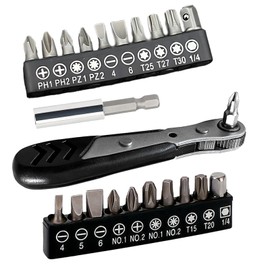 Ratchet Screwdriver, Right Angle Screwdriver, Small Ratchet Set for Repair, 36-Tooth Ratchet Wrench, 22-Piece Set with 4/6 Bits and 6mm Extension Bar, Ideal for Tight Spaces