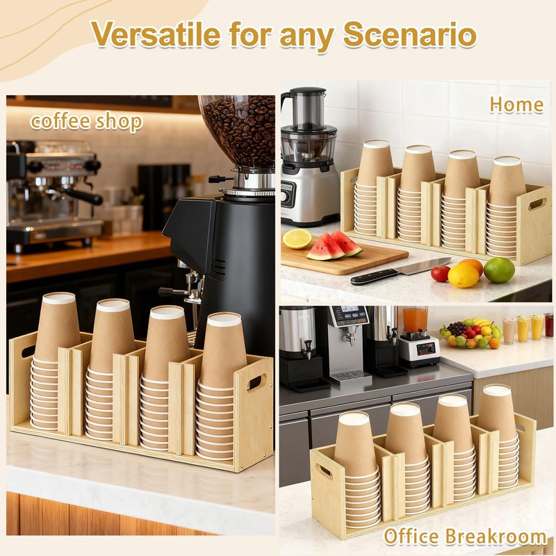 Sawjut Wood Cup Lid Organizer 4 Compartments with Adjustable Dividers