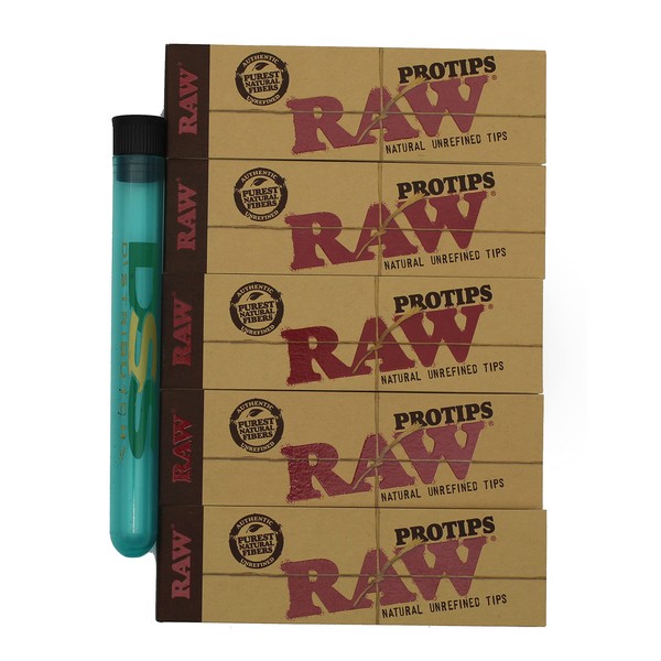 Raw Protips Natural Unrefined Pro Tips - 5 Packs (21 Pages per Pack) + DSS Storage Tube