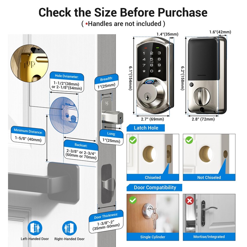 Veise Fingerprint Smart Lock for Front Door, 7-in-1 Keyless Entry