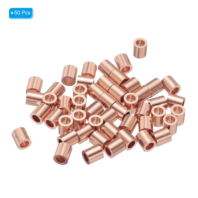 PATIKIL 1/8"/ 3mm Wire Rope Stop Sleeve, 50 Pack Copper