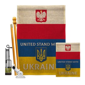 Ukraine Flag Poland Stand with Ukraine Garden House Flag-Kit Support Cause Ukrainian Decoration Banner Small Yard Gift Double-Sided, Made in USA