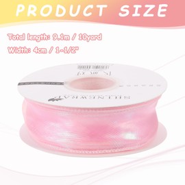 PATIKIL Iridescent Organza Ribbon 1-1/2 Inch x 10 Yard, Sheer Wired Shimmer Chiffon Ribbons Sparkly Fishtail Yarn Gift Ribbons with Scroll for Gift Wrapping Floral Bouquet, Pink