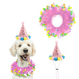 Bobo Rainbow 2-PC Pet Birthday Party Costume-Puppy Pink Adjustable Collar Saree with Colorful Balls and Cute Star Hat Soft Costume Accessory for Dogs Cats