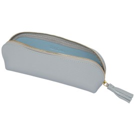 RafiCaro Pen Case, Soft Leather, Tassel, Large Capacity, Compact, Genuine Leather, Rounded, Cute, Simple, Bi-Color, Pencil Case, gray/blue, contemporary