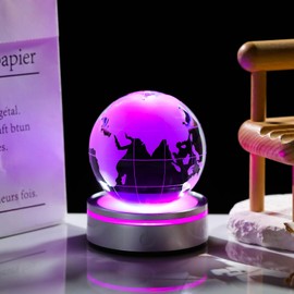 Kertari 3D Universe K9 Crystal Ball, Earth Model, Birthday Gift, Popular for Men and Women, Interior, Stylish, Healing Goods, Crystal Ball, LED Light Base, Indirect Lighting, Atmosphere Creation,