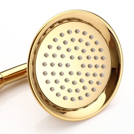 Wussh 3.85 Inch Classic Traditional Brass Telephone Hand Shower Head Polished Gold and Ceramic Handheld Showerheads with 1.5M Hose Set
