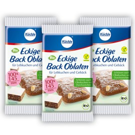 Küchle Square Baking Wafer Paper Organic Vegan 100 mm 40 g per Pack of 3 Edible Paper for Baking Macaroons and Gingerbread